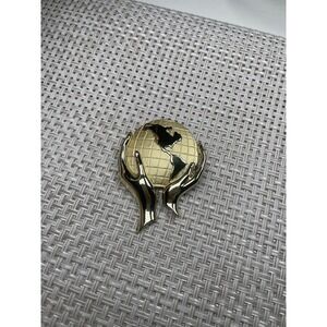 Gold Tone World in Hands Pendant - Gold Tone Earth Hands Brooch